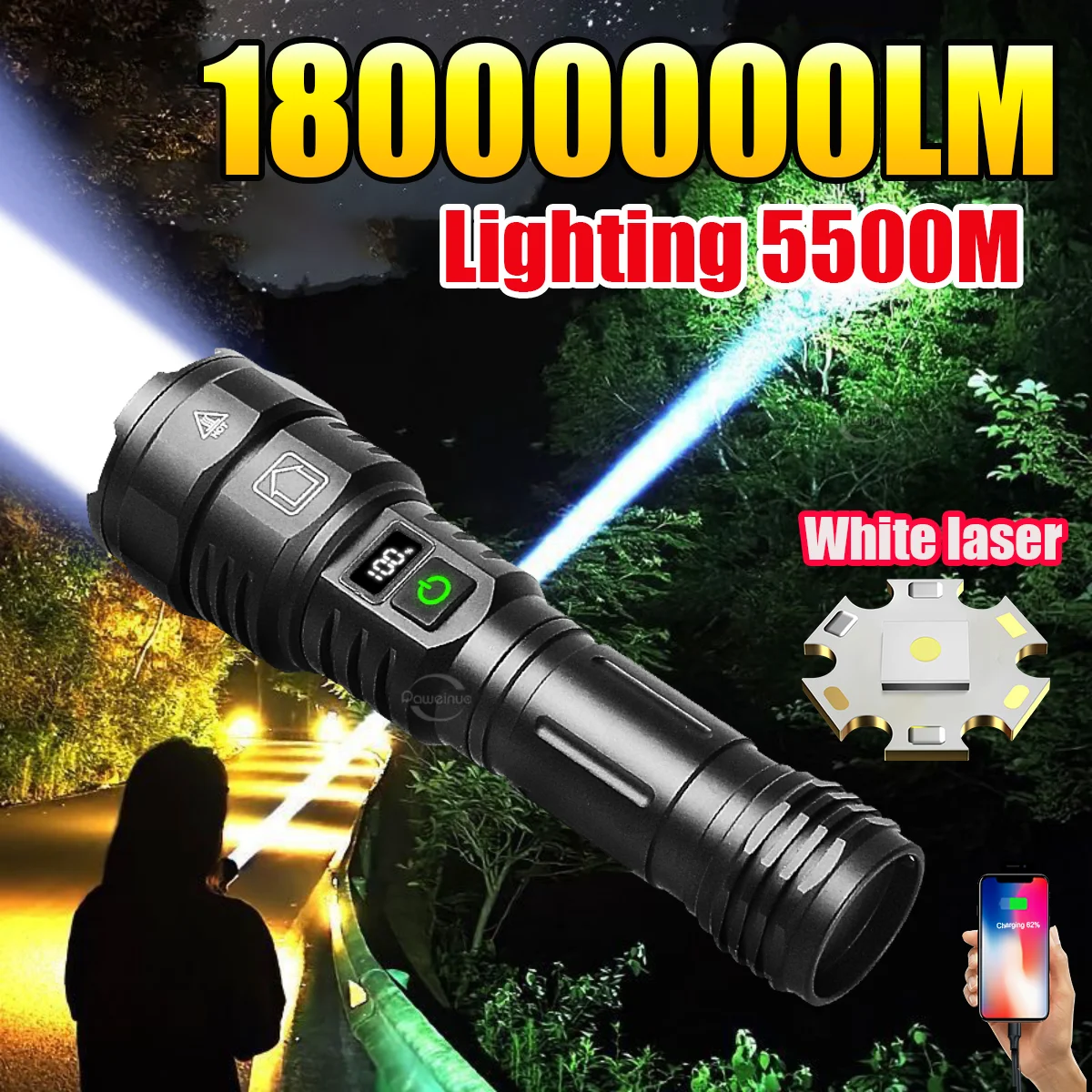

Super Bright High Power Laser Flashlight 5500M Long Distance Zoom Hand Light Tactical Torch Outdoor Lighitng Camping Hunting