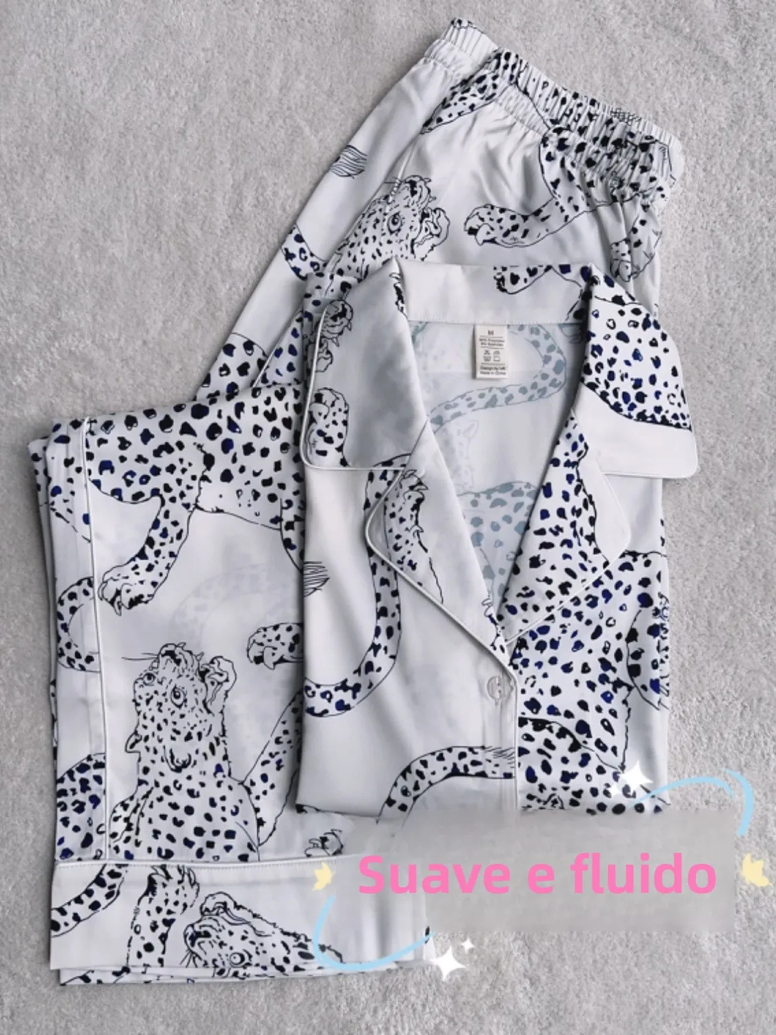 silk-satin-long-sleeve-pants-sleepwear-home-clothes-women's-smooth-print-comfortable-loose-fit-summer-cool-breeze
