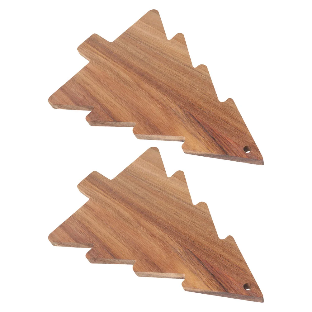 

2 Pcs Cutting Boards Christmas Tree Wooden Storage for Kitchen Charcuterie Brown Serving Bread