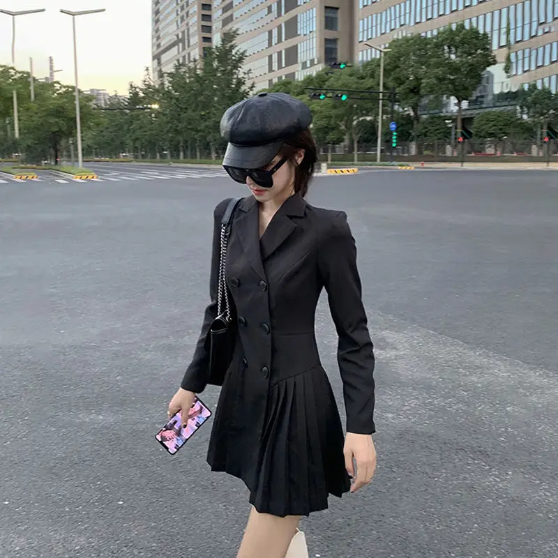 Woman Vintage Black Jacket Blazer Dress for Women Korean Fashion Sexy Casual Harajuku Aesthetic 2024 New Loose Mini Long Sleeve