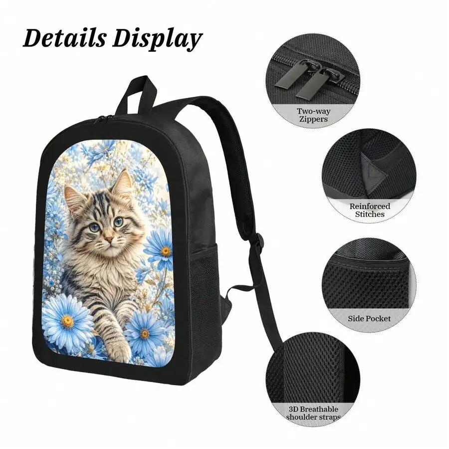 

Blue Daisy Cat Print Backpack Stylish Casual Lightweight Durable Daypack For Men Women