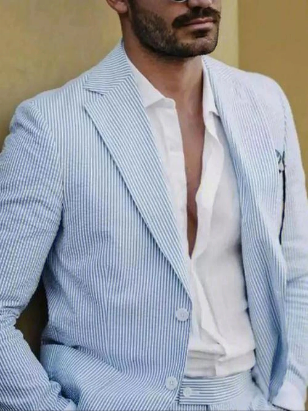 

Men's casual suit 2 piece Jacket Pants Summer breathable comfortable casual fashionable MAN suit Solid color Striped sexy suit