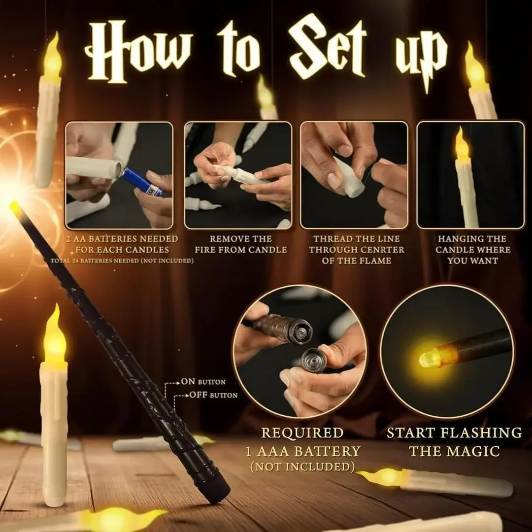 Magic Floating LED Candles with Wand Control Realistic Flickering Flameless Wireless Remote for Harry Potter Home Decor view 5