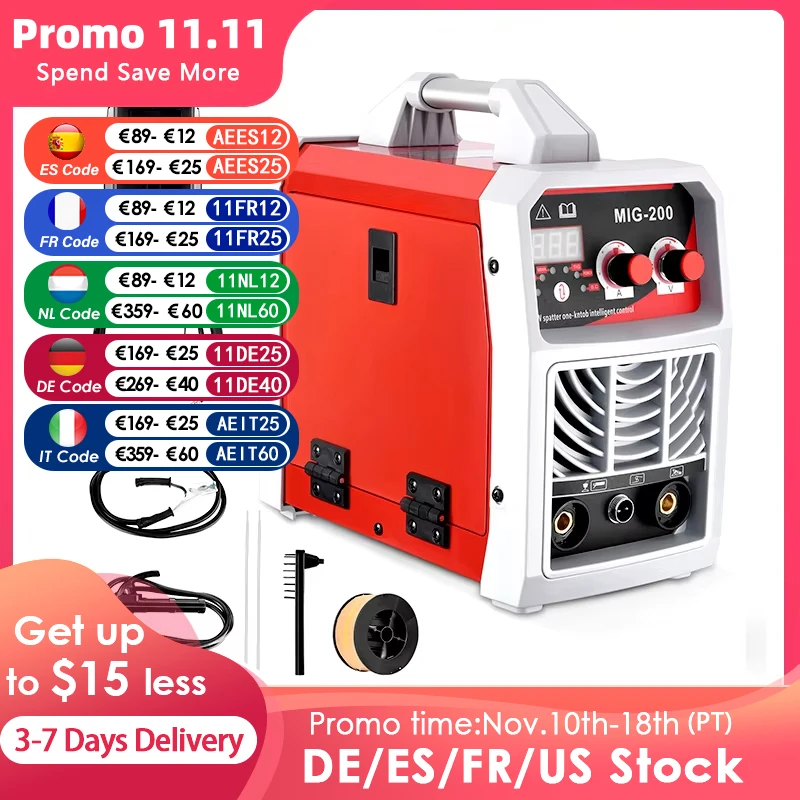 MIG 200A Welder 3 in 1 MIG/TIG/ARC IGBT Inverter Welding Machine Synergy Tool Gas Non Gas For Gasless Metal Iron Soldering