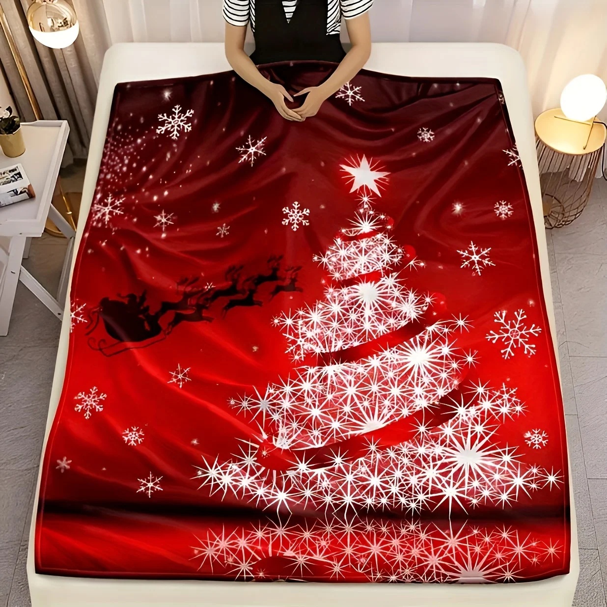 Soft and Cozy Christmas Reindeer and Tree Blanket Four Seasons for Sofa Bed Office and Camping Christmas Gifts for Others