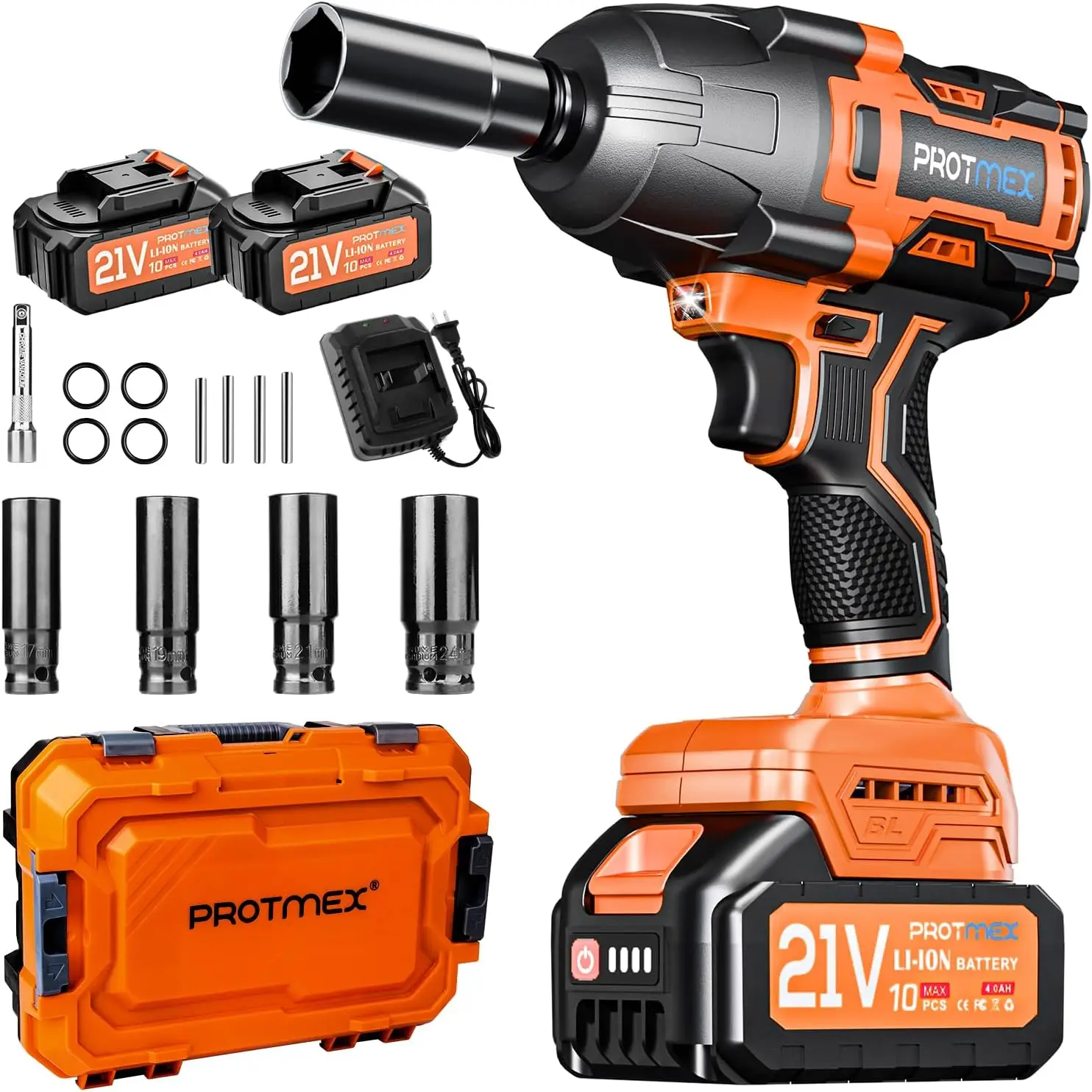 

1200N.m Cordless Impact Wrench, 1/2" Brushless Gun, 21V High Torque Power Driver, 4.0Ah Batteries Electric