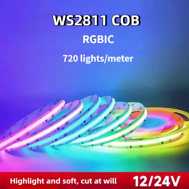 

WS2811 RGBIC COB Светодиодные ленты 720 светодиодов WS2812B Полноценная цветная лента мечты Адресная интеллектуальная SPI FCOB Light RA90 DC12/24V