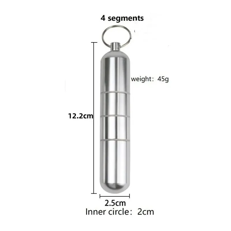 Silver Aluminum Alloy Cigarette Case Portable Tobacco Box Waterproof Pill Toothpick Capsule Bottle Keychain Mens Gift Gadgets