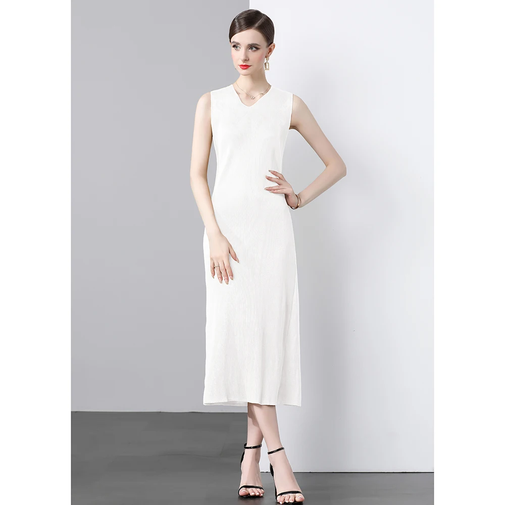 تنورة Miyake ذات أنبوب مستقيم ، فستان متعدد الاستخدامات مطوي ، تناسب الجسم ، تقليل العمر ، نمط طويل ، أحادي اللون ، نمط طويل ، مكانة فنية ، الصيف