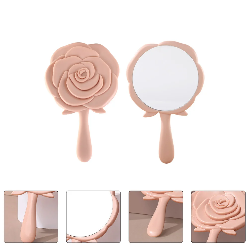 2 pçs em forma de rosa lidar com espelhos portátil leve durável pequeno espelho de vaidade para viagens uso doméstico espelho de maquiagem