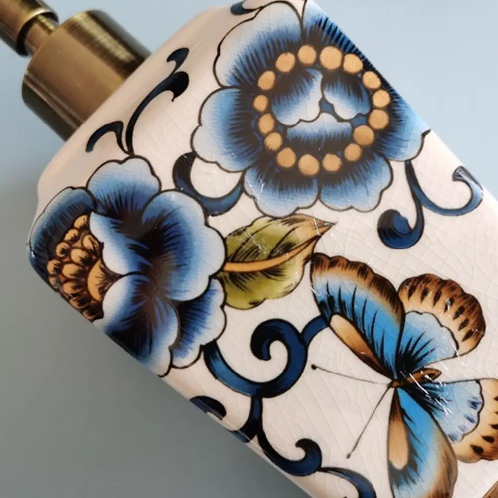 موزع صابون سيراميك سيراميك على الطراز الأوروبي زجاجات شامبو إبداعية مع جل استحمام بنمط زهور #2