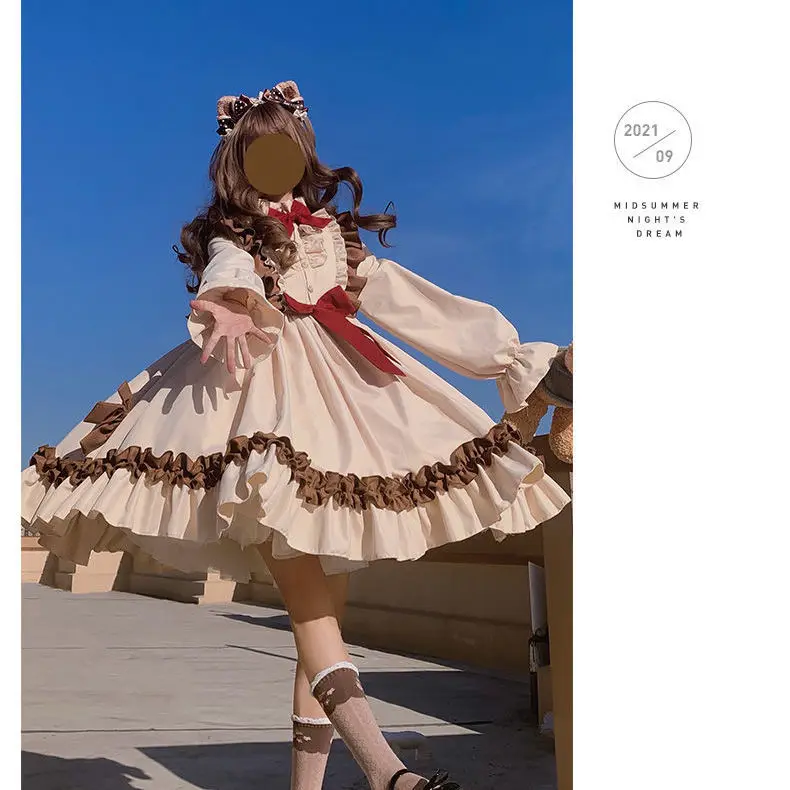 Japoński słodki Kawaii Lolita OP sukienka kobiety w stylu Vintage lalka miękka dziewczyna Ruffles lo sukienka jesień zima słodkie sukienki dziewczyny Vestidos