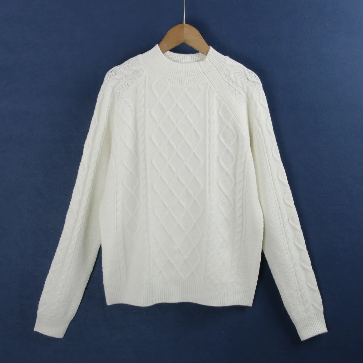 Suéter de Punto Trenzado, Cuello Alto, Ropa Interior, Blanco Puro, Adeazante, Otoño Invierno, Fibra de Polida, Suéter de...