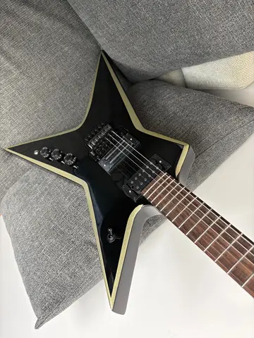 Dimebag Stealth Style Electric Guitar Black With Silver Bevels Floydrose Vibrato