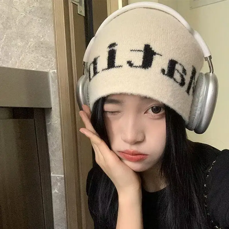 หมวกถักสำหรับฤดูใบไม้ร่วงและฤดูหนาว หมวกกันหนาวเพื่อความอบอุ่นและปกป้องหู หมวกถักสไตล์สตรีท ลำลองและทันสมัย