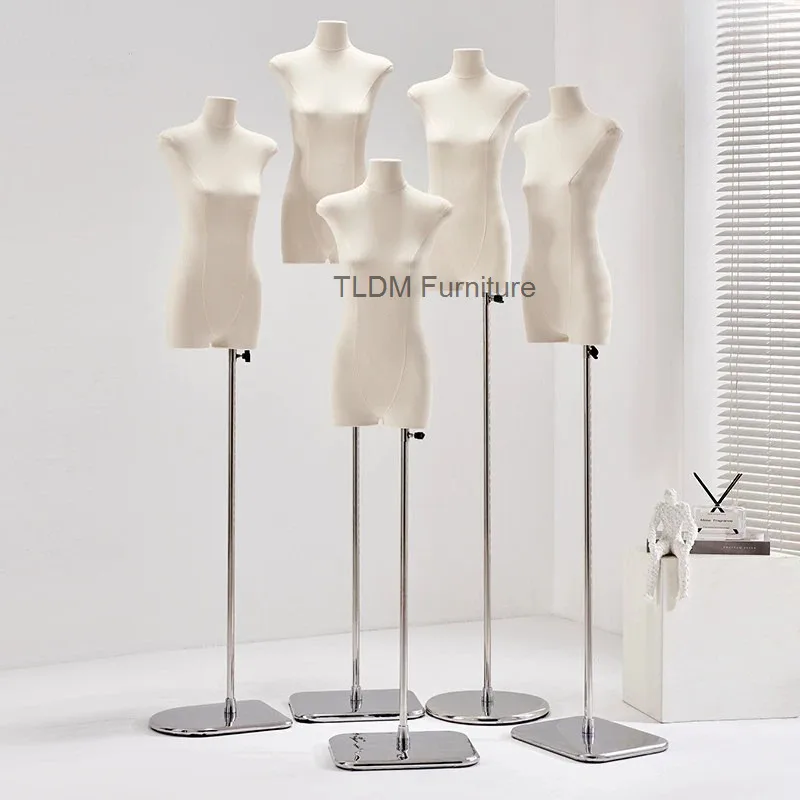 

Korean Style Slim Female Mannequin, Flat Bust Half-Body Dress Form with Adjustable Stand for Boutique Window Display JT40M