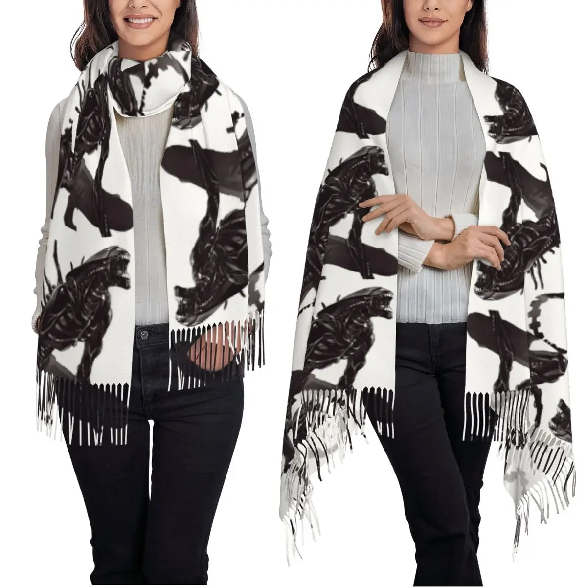 Xenomorph Alien  Scarf Tassel Scarves for Women Soft Warm Shawls and Wraps Large Fall Winter Shawl Wrap