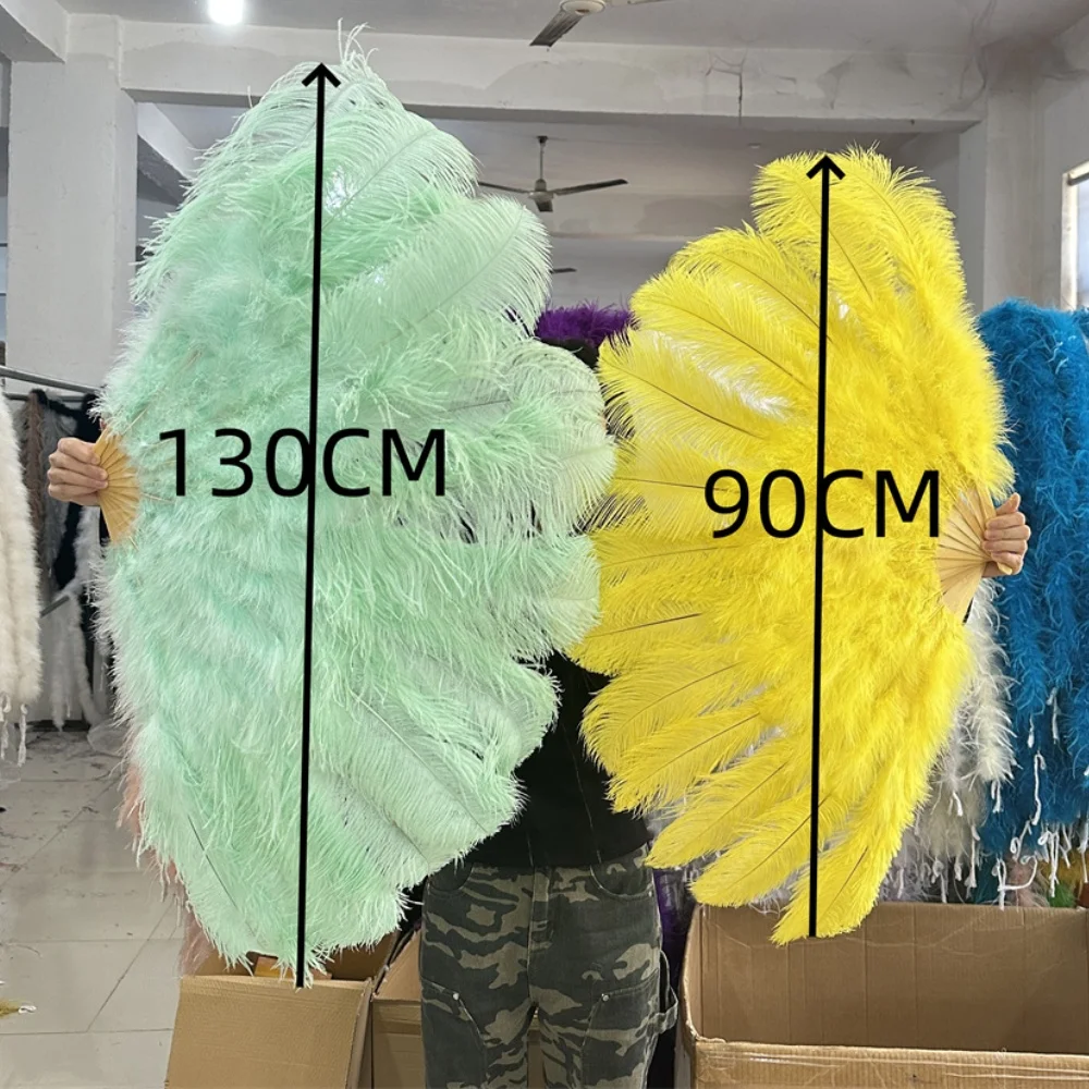 

90CM 130CM Yellow Green Ostrich Feather Fan Right Left Handheld Decorate Fan Carnival Party Performance Prop ostrich feather fan