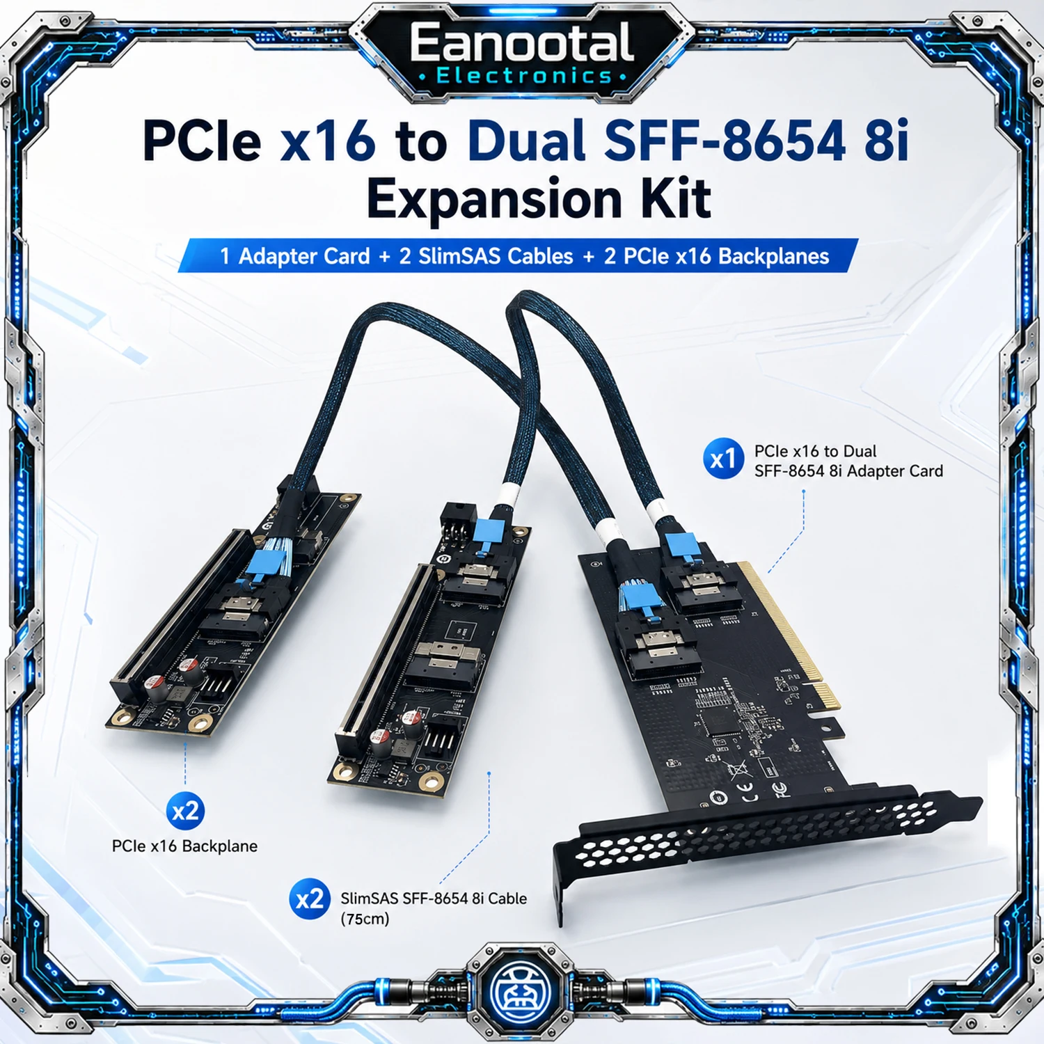 Discrete GPU Graphics Card U.2 SSD Extension Adapter Baseplate PCI Express 4.0 X16 to SlimSAS SFF-8654 8i Converter Riser Cables