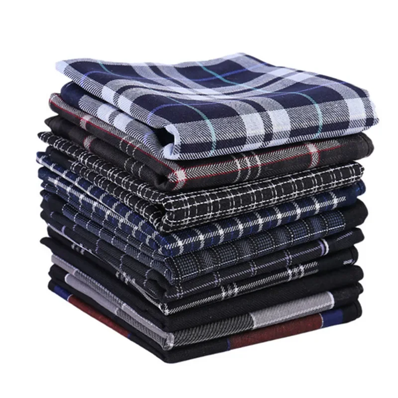 6Pcs 43x43cm Square  Cotton Dark Color Striped Checkered Men Pocket Towel Wedding Party Gift Business Handkerchiefs