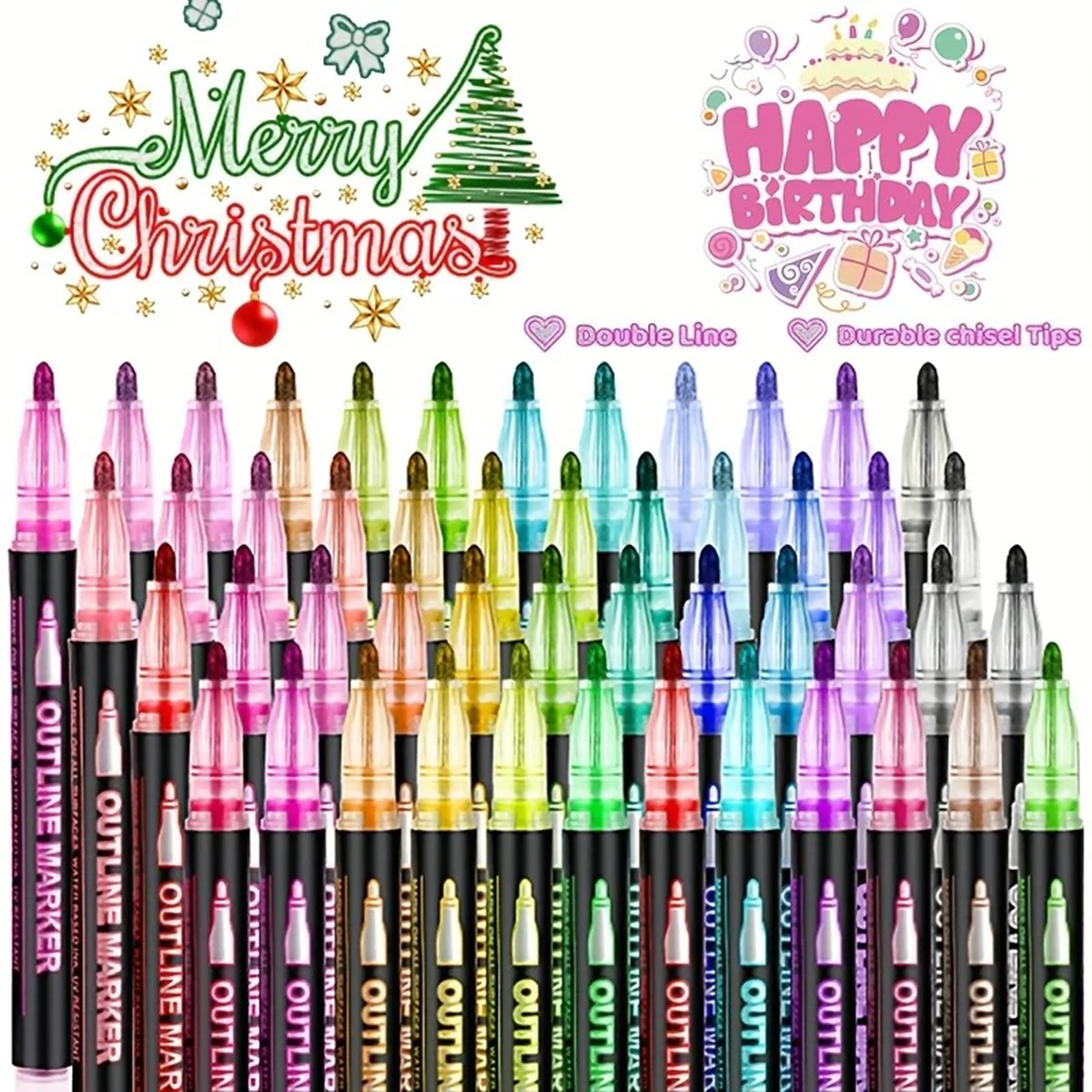 

48 Color Double Line Outline Art Pen Marker Pen DIY Graffiti Outline Marker Pen Highlighter Scrapbook Diary Poster Card