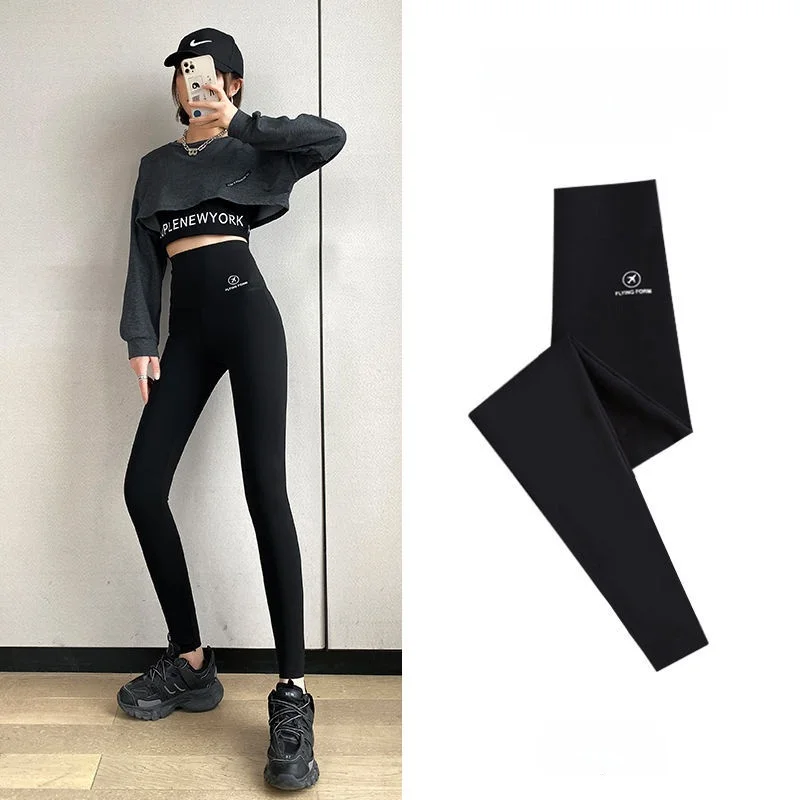 

High Waist Slim Fit ark Skin Yoga Fitn Pants Women's Thin Outerwear Spring Summer Tummy Control Leggings