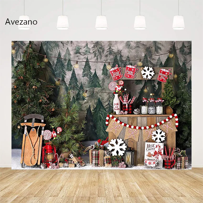 

Avezano Christmas Background Photography Winter Forest Hot Cocoa Bar Kids Holiday Portrait Decor Backdrop Photo Studio Photozone