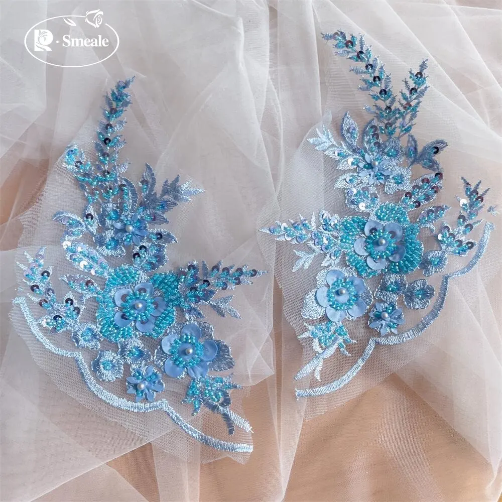 2 Stück/1 Paar 12 Farben Pailletten-Röhrchen-Perlen-Stickerei-Spitzenapplikation Hanfu-Kopfbedeckung DIY-Spitzenpatch mit verspiegelten Spitzenblumen RS4198 – Detail 13
