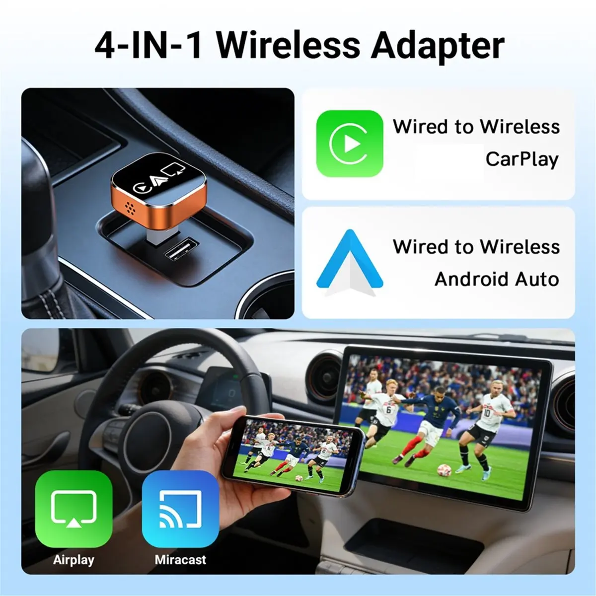 ABGN 4in1 Wireless CarPlay Adapter AI Box Airplay/Miracast/Android Auto/Carplay Smart USB Dongle Car Intelligent Systems