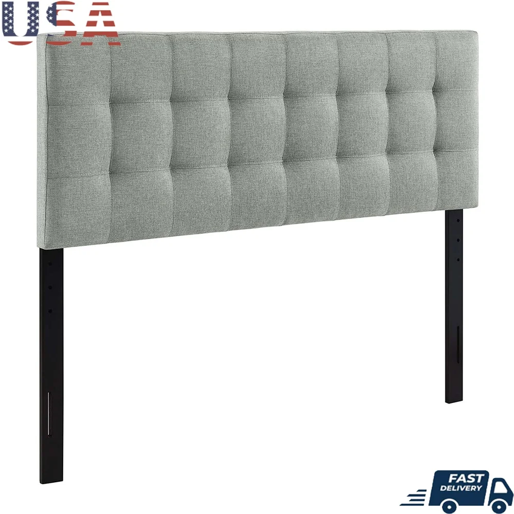 

Adjustable Upholstered Tufted Linen Headboard Full Size Gray Fabric Bedroom College Dorm Guest Room Easy Assembly