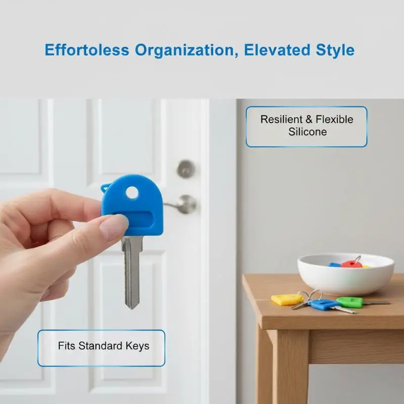 

20Pcs Elastic Rubber Colored Key Caps Covers Flexible Key Identifier Protector for Office Building Storage