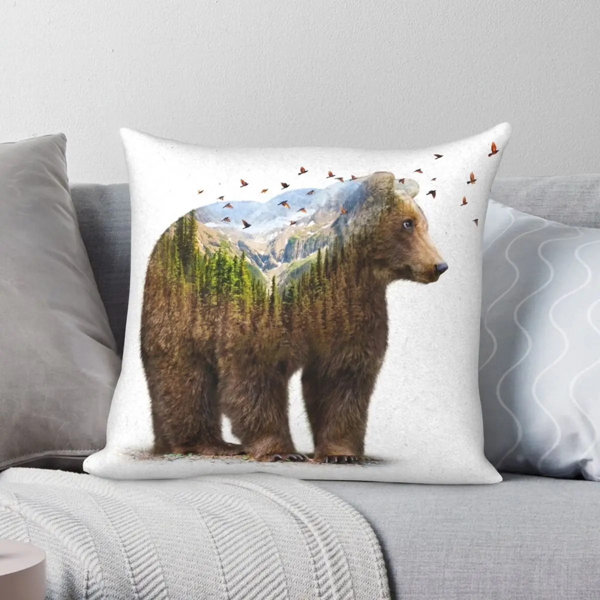 Wild I Shall Stay Bear Square Pillowcase Polyester Linen Velvet Printed Zip Decor Bed Cushion Cover