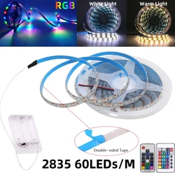 Tira de luces Led con batería 3AA, 5V, SMD2835, 1M, 2M, 3M, 4M, 5M, cinta de iluminación Flexible, 60LEDs/M, retroiluminación de TV blanca/blanca cálida