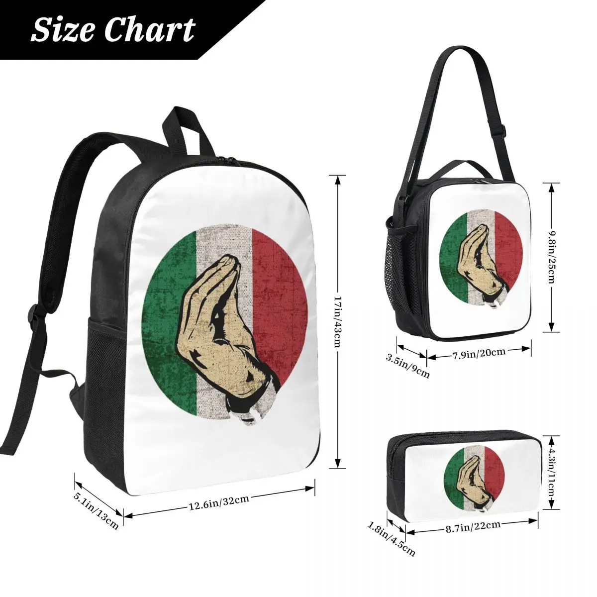 Italian Hand Gesture Sing Language Backpack BookBag School Bag Laptop Shoulder Bags 3ps Insulated Lunch Bag Pencil Case