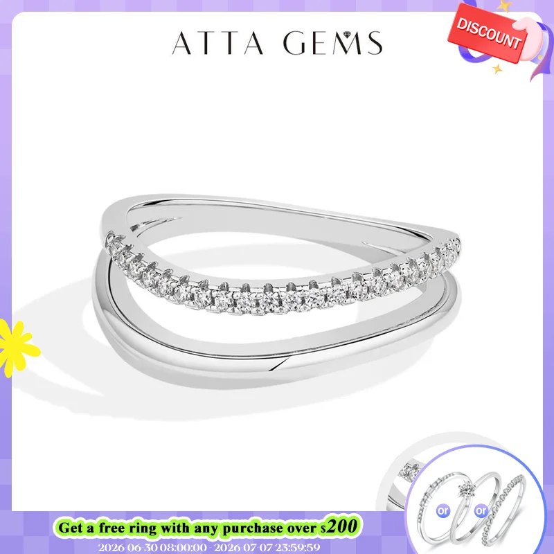 

ATTAGEMS Simple Full Moissanite Ring DVVS1 Original s925 Sterling Silver Engagement Wavy Band for Women Cocktail Party Jewelry