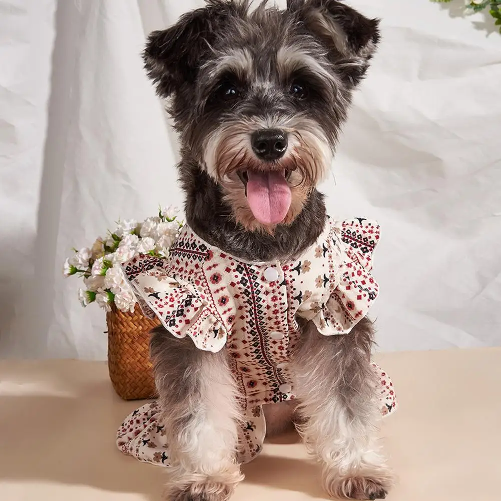 Pet dog Dress  Pleated Hemming Dog Two-legged Summer Small Dog Princess Printing Clothes