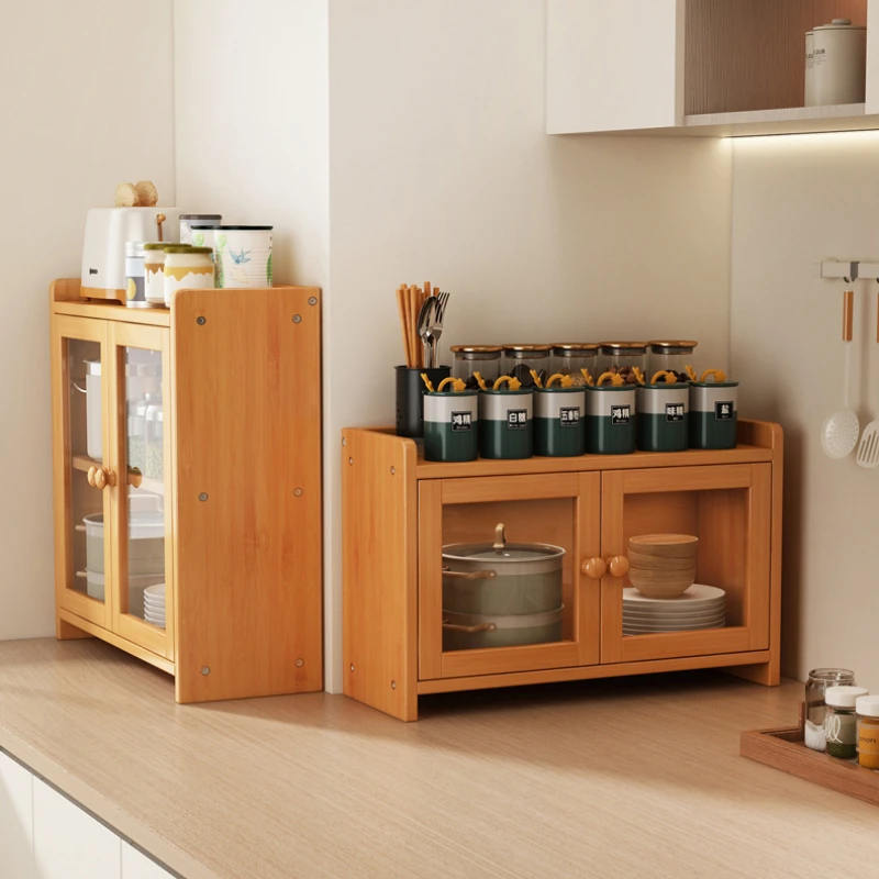 Corner-Mounted Wooden Spice Rack Organizer Multi-Purpose Kitchen Storage Cabinet with Drawers Countertop Shelf for Condiments