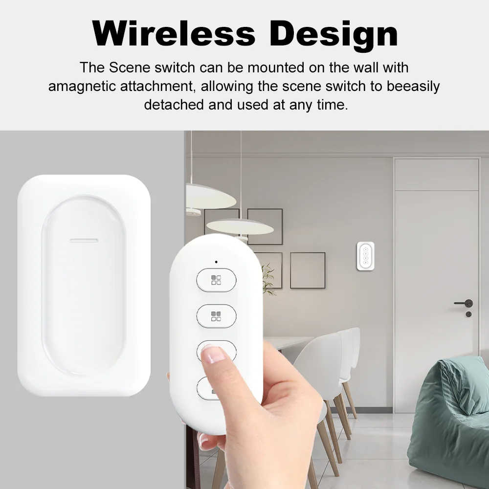 MANHOT Tuya Zigbee Smart Scene Switch 4 Gang 12 Scene Push Button Switch Battery Powered Smart Home Automation Scenario Switch