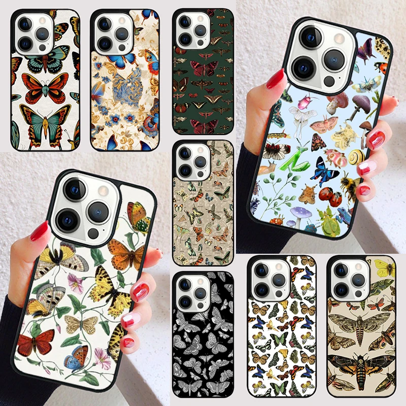 Moths insects botanical butterflies cover For iPhone 15 16 13 12 11 14 Pro Max Mini Max SE 2020 7 8 6S Plus Phone Case