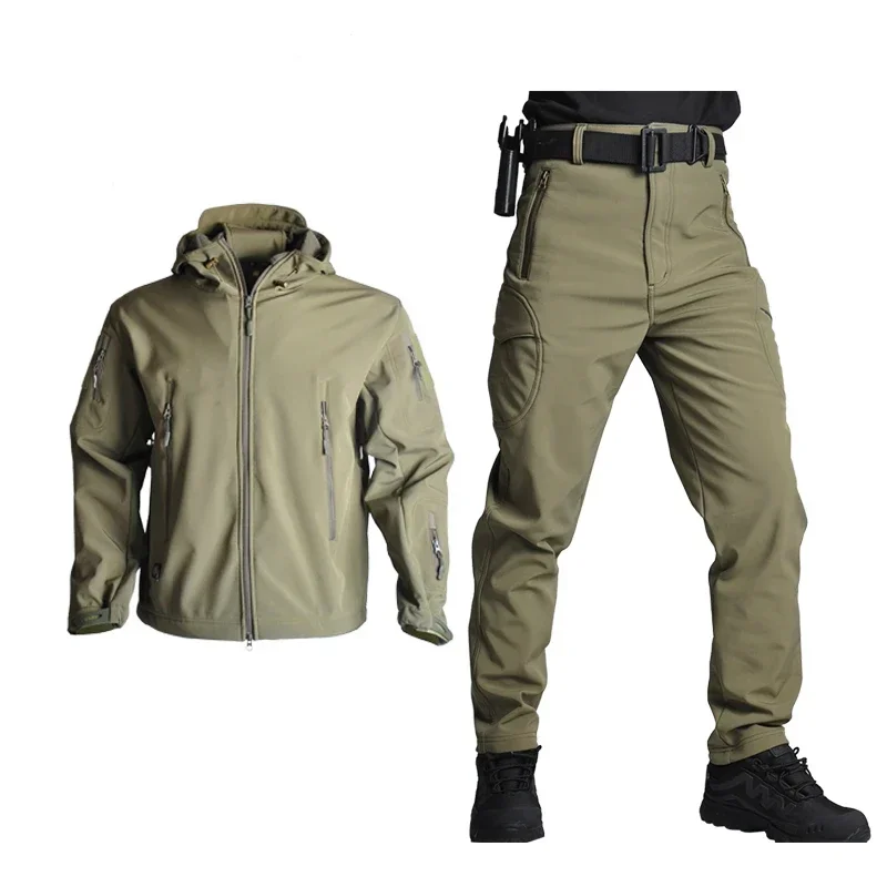 

Tactical Jackets Men Soft Shell Jacket Windproof Camo Hunting Suit Shark Skin Hunting Hiking Jacket+Pants XS-5XL