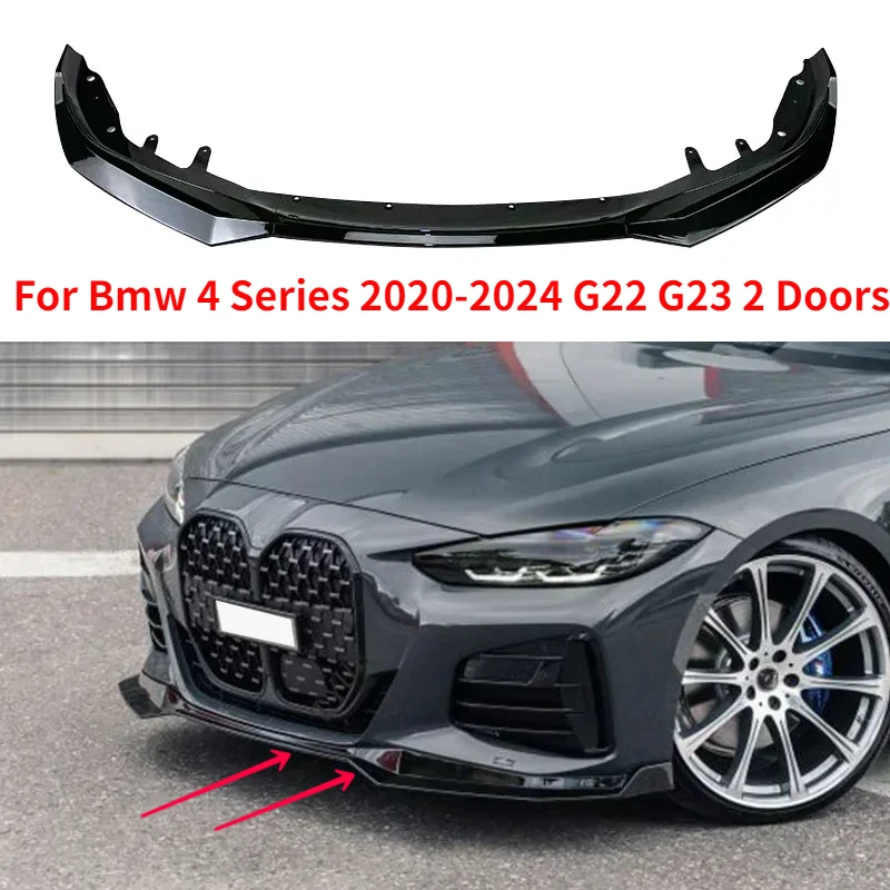 Car Front Bumper Lip Body Kit Spoiler Canard splitter Diffuser For Bmw 4 Series 2020-2024 G22 G23 2 Doors V Style