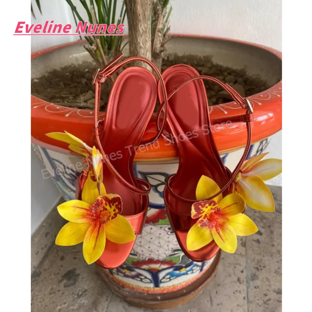 

Flower Decor Slingback Stiletto Sandals Peep Toe Buckle Strap Patchwork Women Fashion Dress High Heels Wedding Party 2026 Summer