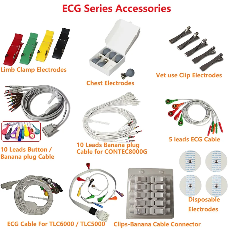 CONTEC EKG Cable3 12 10 Leads Button / Banana ECG Cable For ECG 80A/90A ECG 100G/300G/600G/1200G  8000G Tlc6000 Tlc5000 Tlc9803