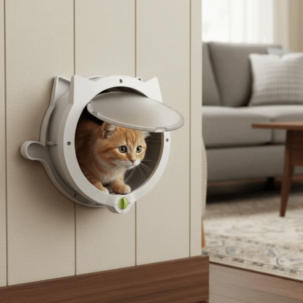 

Magnetic Cat Flap Door 4 Locking Modes Plastic Pet Automatic Door Bidirectional Opening With Cat Ears Pet Archway