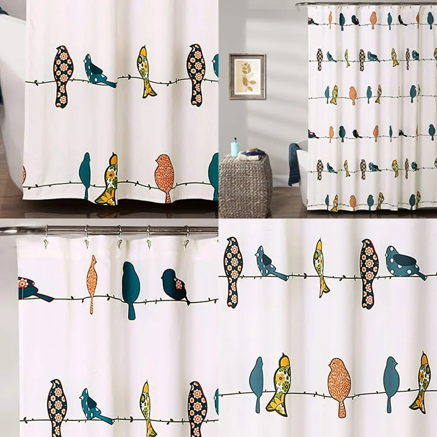 

Rowley Birds Shower Curtain, 72 W x 72 L, Multi - Colorful Floral Bird Pattern - Whimsical Playful Bird Shower Curtain - Farmho