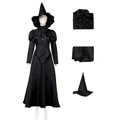 Anime Elphaba Cosplay Costume Elegant Black Dress Top with Hat Disguised Uniform Stage Halloween Party Masquerade Outfits