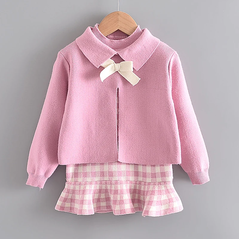 Bären führer Mädchen Kleidung Set 2-6 y Frühling Herbst neue Mädchen Plaid Weste Kleid Retro Outwear Mantel 2 pcs Mode Baby Party Outfits