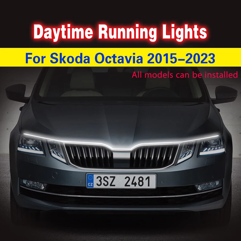 12V LED Światła do jazdy dziennej Światła dzienne Samochód DRL Dla Skoda Octavia 2015-2023 Reflektory LED Światła przeciwmgielne Dekoracyjne światło otoczenia