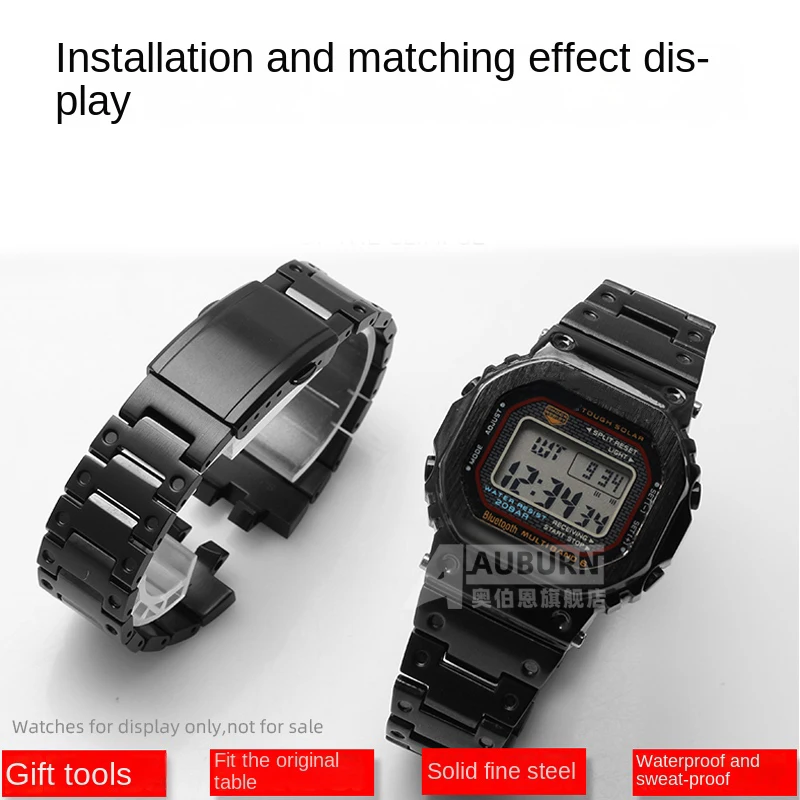 GMWB5000-Kit de caja y correa de Metal para G-SHOCK 3459 Casio, bloque plateado pequeño, GMW-B5000, banda de acero, cadena de reloj sólida, herramienta de regalo