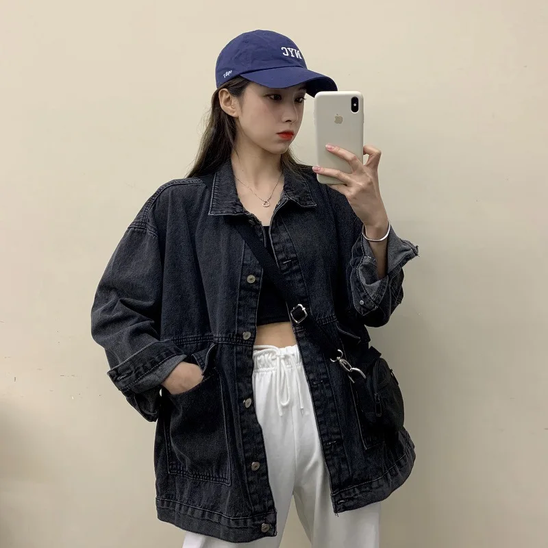 Moto Biker Women Cowboy Coat Jackets 2024 Spring Autumn New Korean Edition Loose BF Versatile Harajuku Retro Long Women Clothing